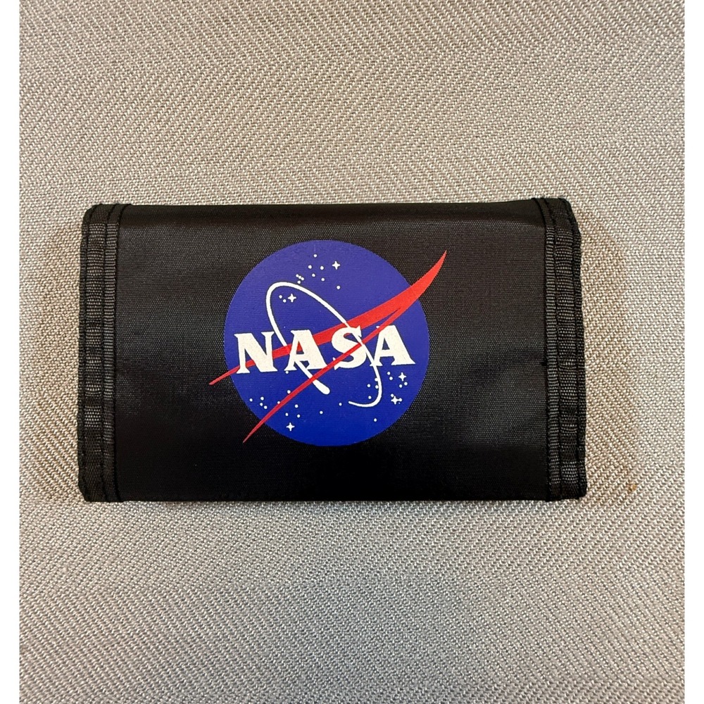 NASA Meatball Logo Trifold Wallet Black Nylon Canvas Velcro Closure Space Gift